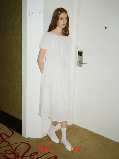 White Poppy Puff-Sleeve Dress