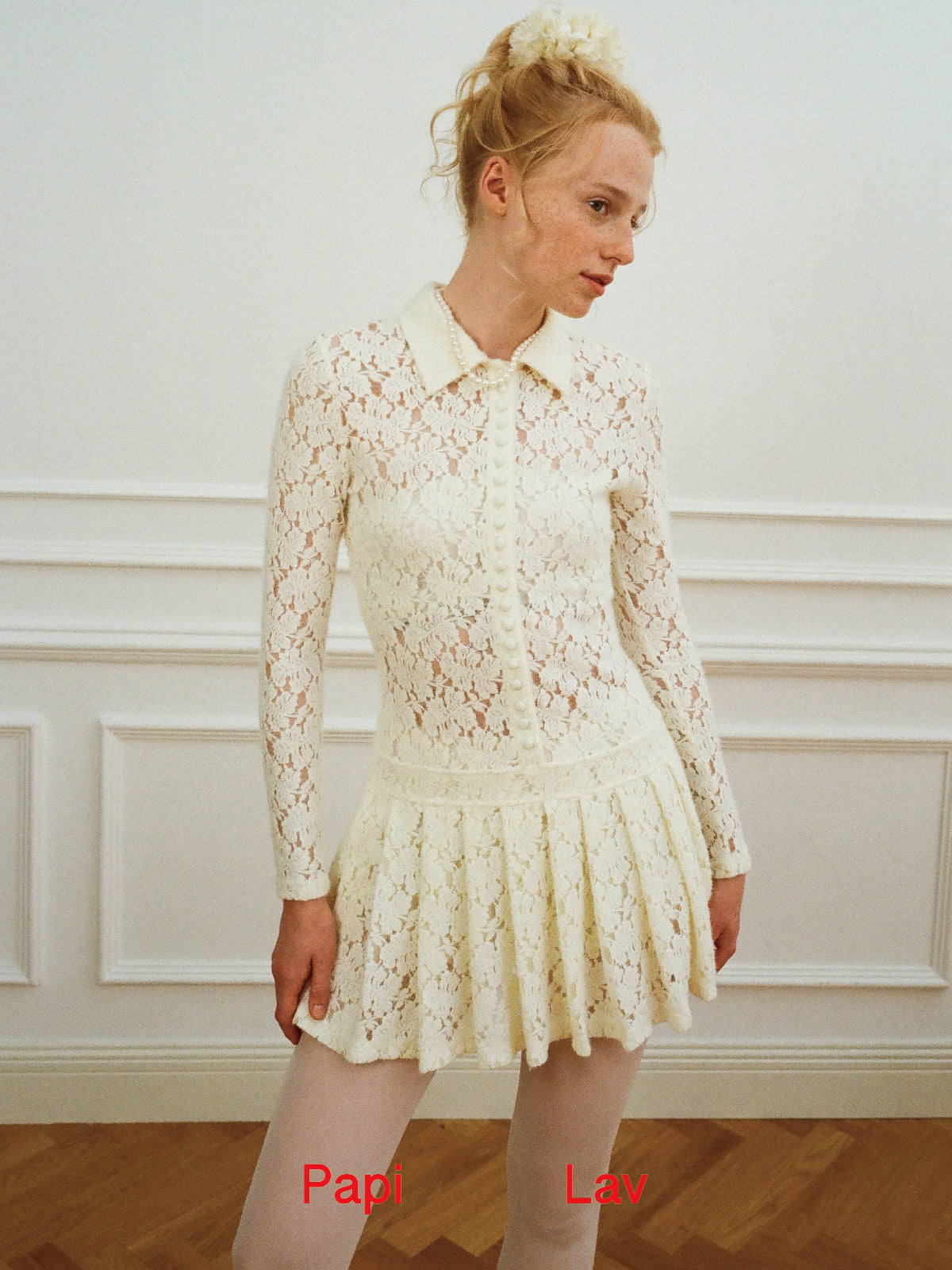 CREAM LACE DARLA PLEATED SHIRT DRESS