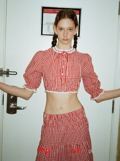 Red Gingham Lovie Top + Skirt Set