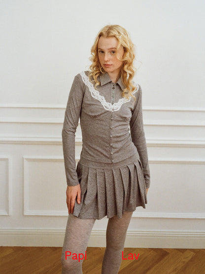 GREY LACE DARLA PLEATED SHIRT DRESS
