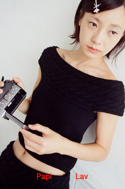 COY OFF-SHOULDER CABLE-KNIT TOP