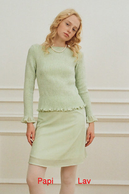 LIGHT GREEN AMBIGUOUS SMOCK TOP AND A-LINE SKIRT