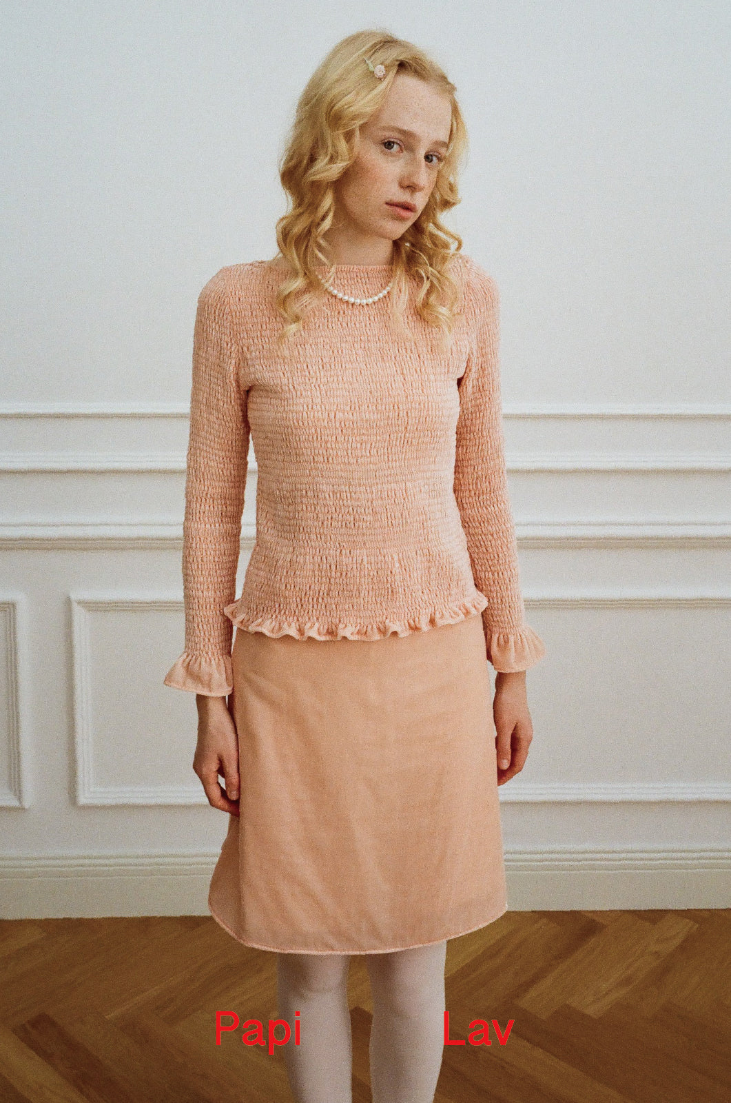 LIGHT CORAL AMBIGUOUS SMOCK TOP AND A-LINE SKIRT