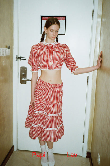 Red Gingham Lovie Top + Skirt Set