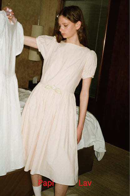 Apricot Pink Poppy Puff-Sleeve Dress