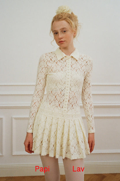 CREAM LACE DARLA PLEATED SHIRT DRESS