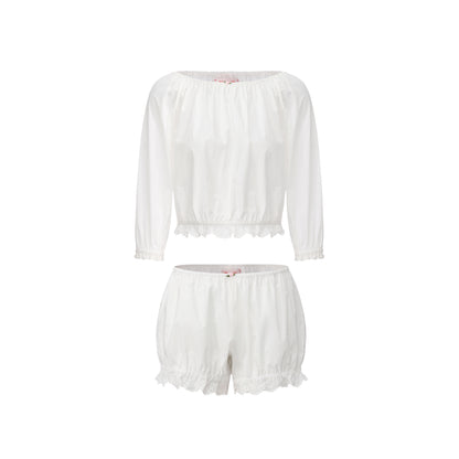 White Lounge Top and Shorts Set