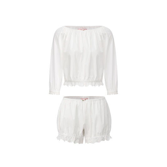 White Lounge Top and Shorts Set