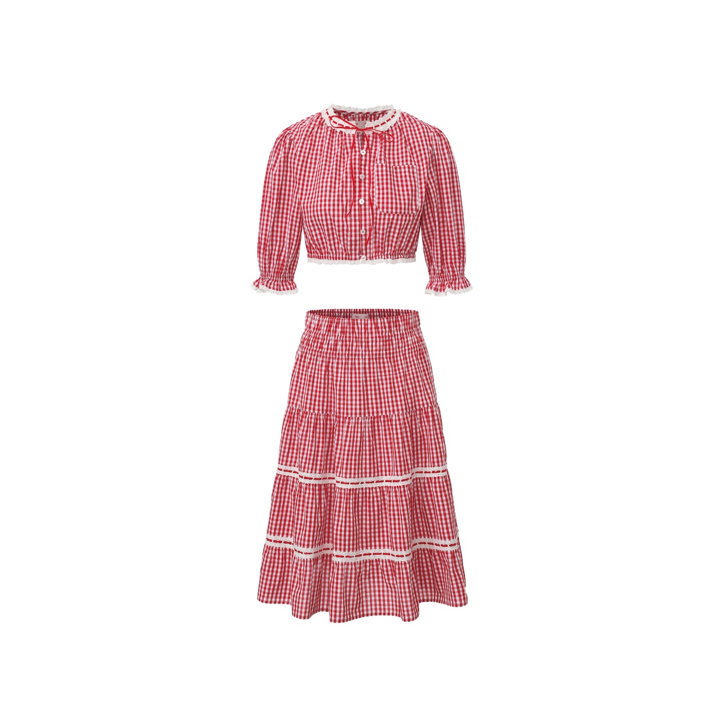 Red Gingham Lovie Top + Skirt Set