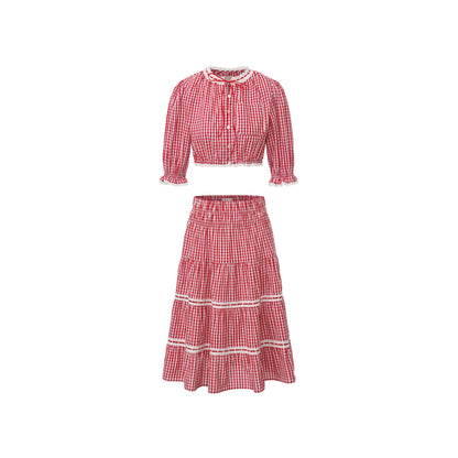 Red Gingham Lovie Top + Skirt Set