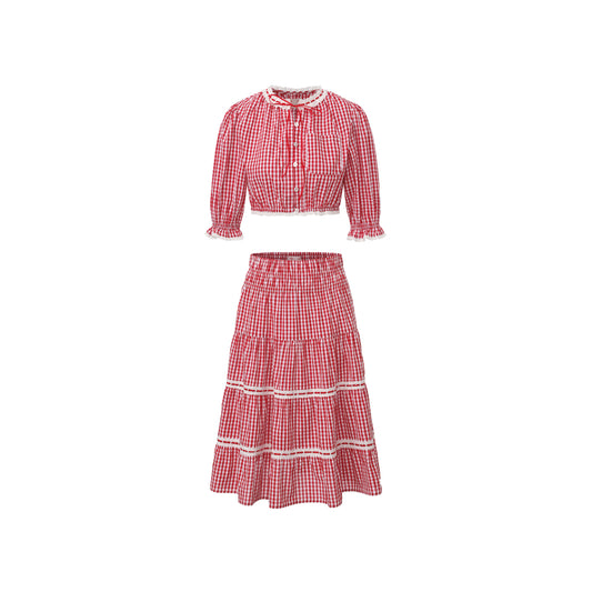 Red Gingham Lovie Top + Skirt Set