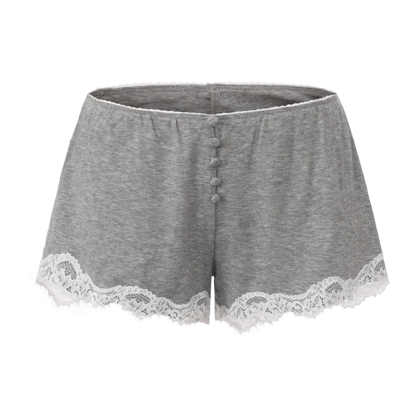 GREYSTAY V-NECK LACE-TRIMMED CARDIGAN AND FUZZY SHORTS