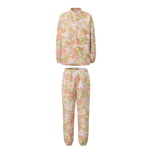 FLORAL PRINT OVERSIZED POLAR FLEECE SWEATSHIRT AND PANTS