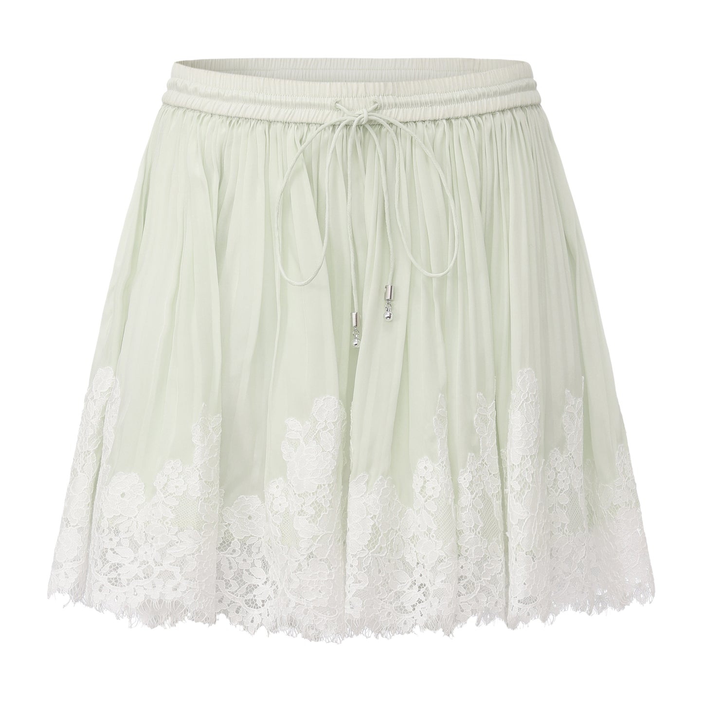 LIGHT GREEN MISS-YOU HOODED SHIRT AND PLEATED SKIRT