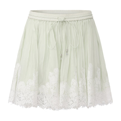 LIGHT GREEN MISS-YOU HOODED SHIRT AND PLEATED SKIRT