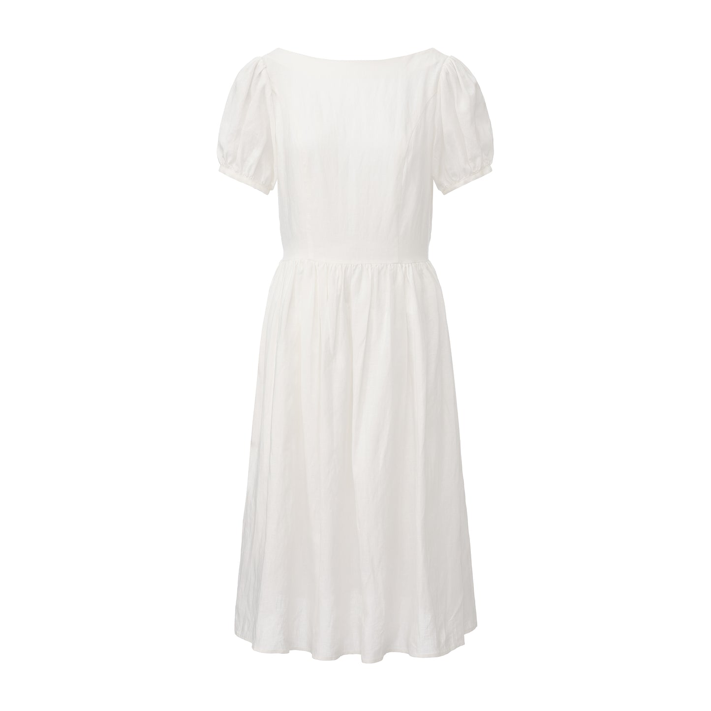 White Poppy Puff-Sleeve Dress