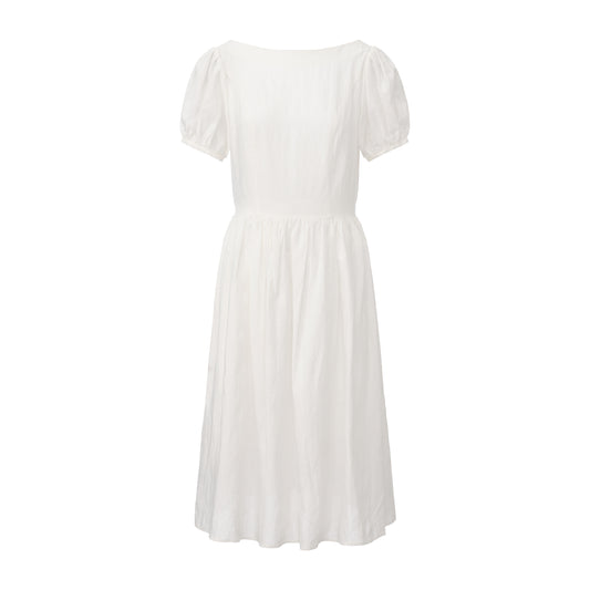 White Poppy Puff-Sleeve Dress