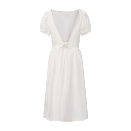 White Poppy Puff-Sleeve Dress