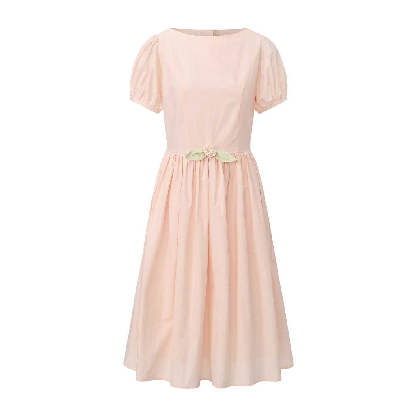 Apricot Pink Poppy Puff-Sleeve Dress