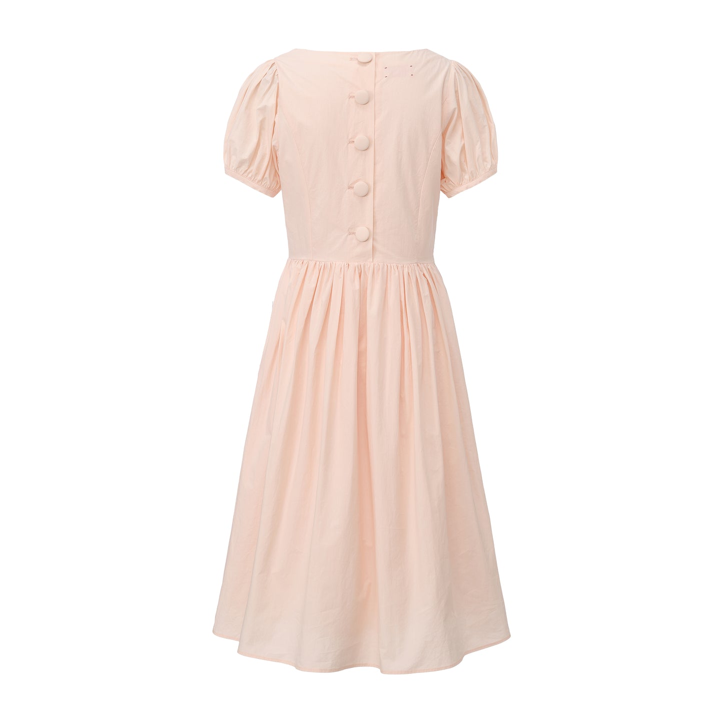 Apricot Pink Poppy Puff-Sleeve Dress