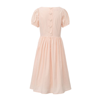 Apricot Pink Poppy Puff-Sleeve Dress