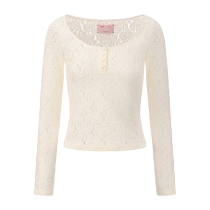CREAM LACE ROSE TOP AND VAGUS SKIRT SET