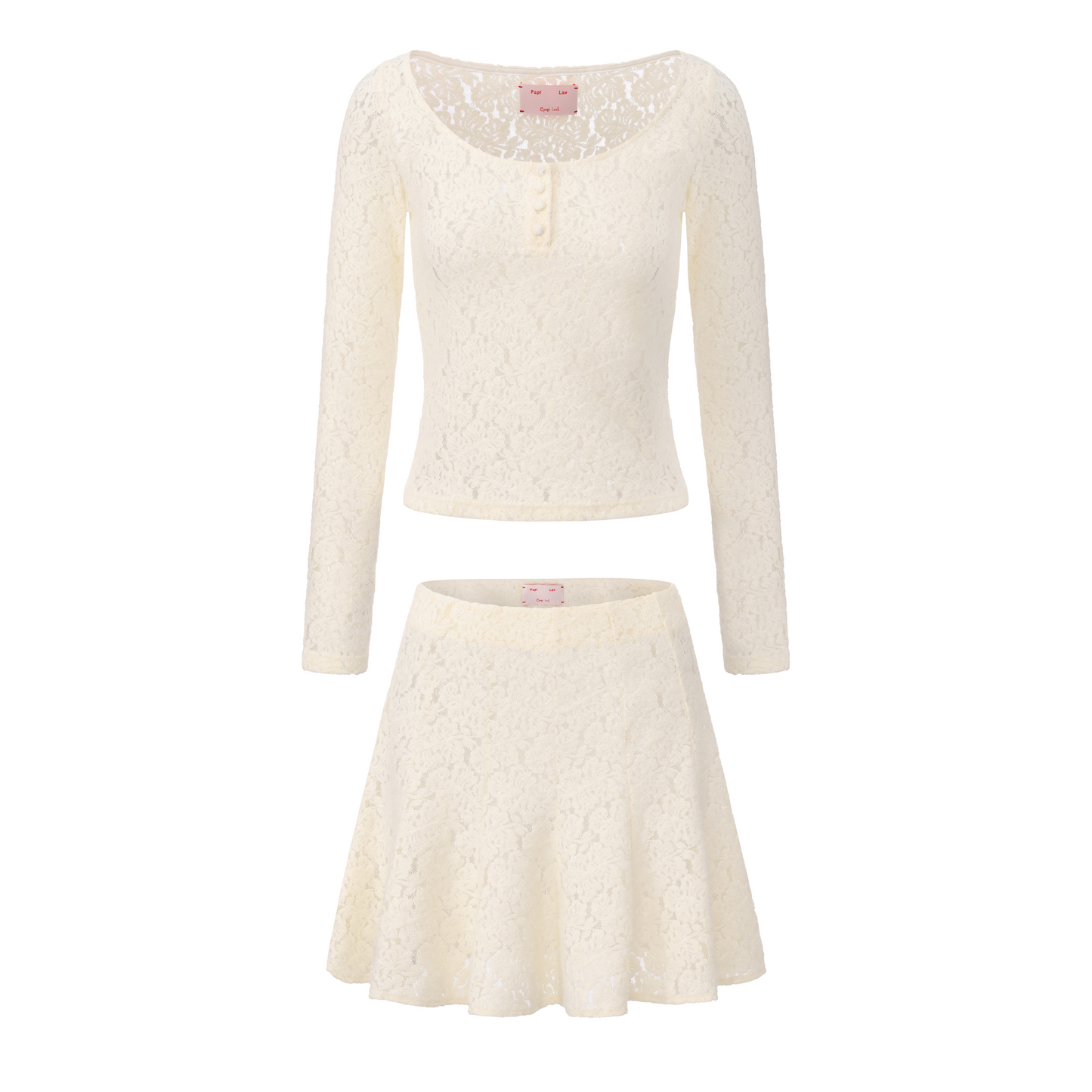 CREAM LACE ROSE TOP AND VAGUS SKIRT SET