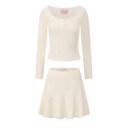 CREAM LACE ROSE TOP AND VAGUS SKIRT SET