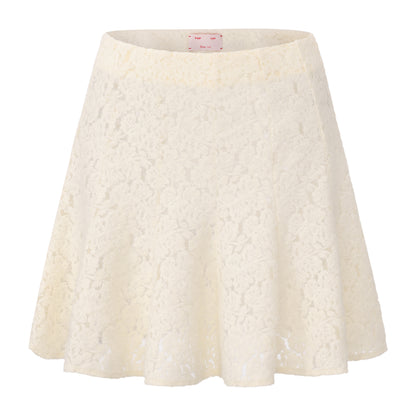 CREAM LACE ROSE TOP AND VAGUS SKIRT SET