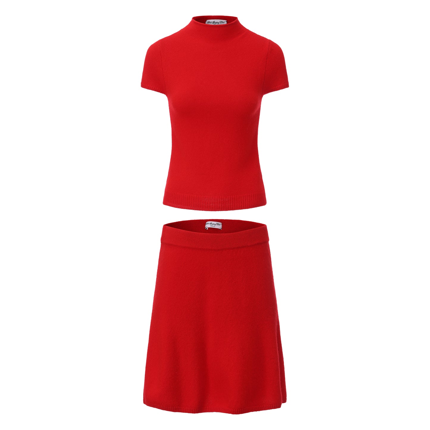 RED INTROVERTED KNIT TOP AND SKIRT
