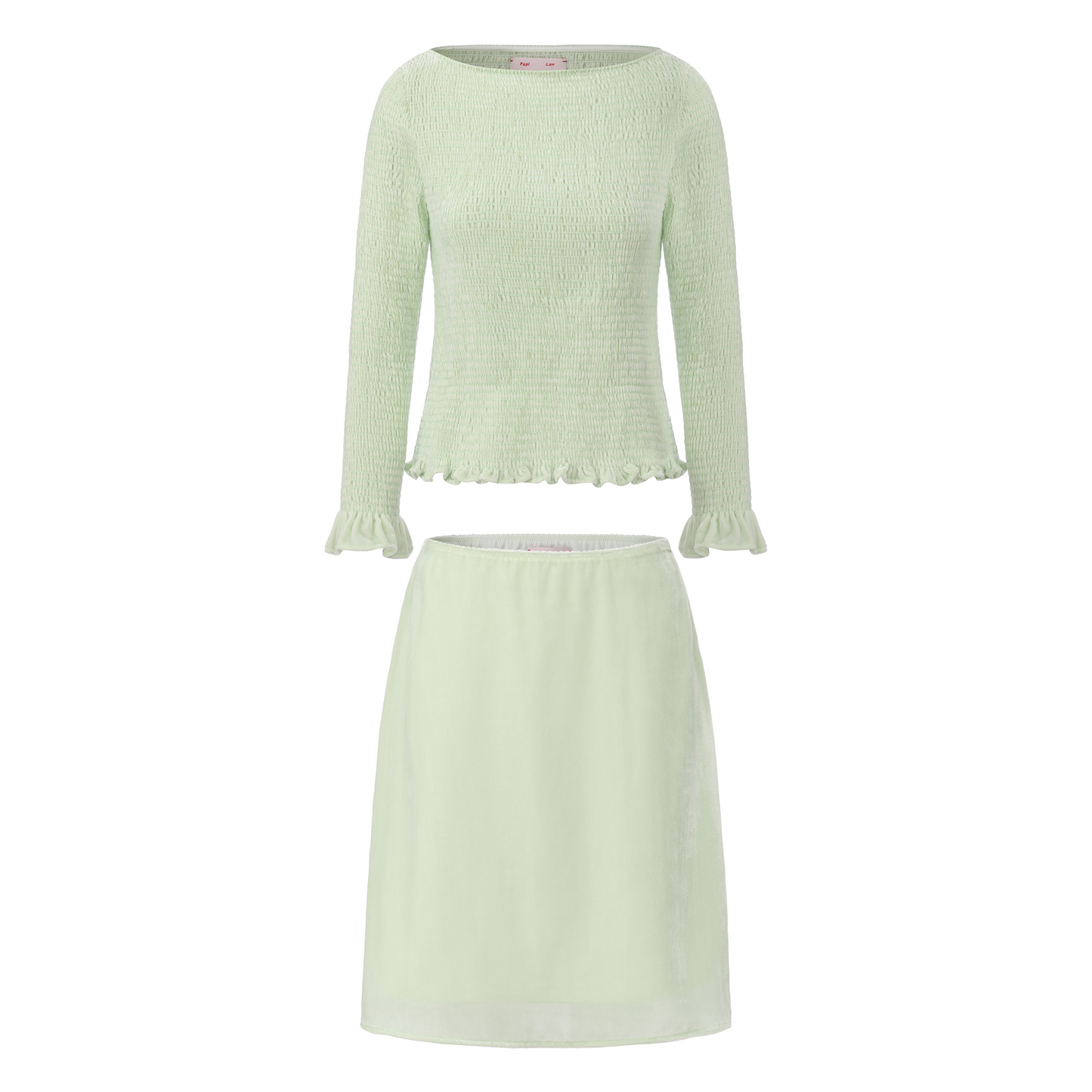 LIGHT GREEN AMBIGUOUS SMOCK TOP AND A-LINE SKIRT