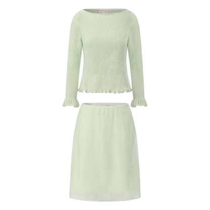 LIGHT GREEN AMBIGUOUS SMOCK TOP AND A-LINE SKIRT