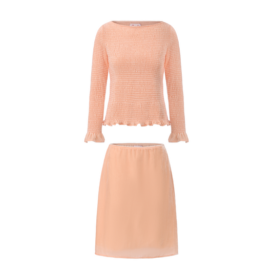 LIGHT CORAL AMBIGUOUS SMOCK TOP AND A-LINE SKIRT