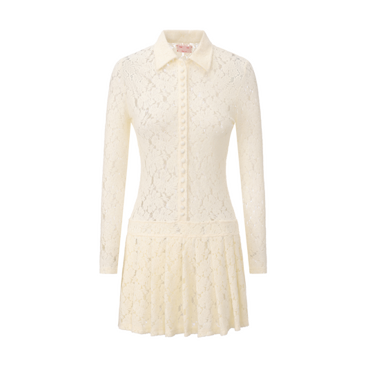 CREAM LACE DARLA PLEATED SHIRT DRESS