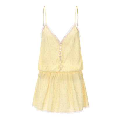 YELLOW FLORAL PRINT FIZZLING DRESS