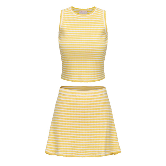 YELLOW MIMI VEST AND MIMI MINI SKIRT