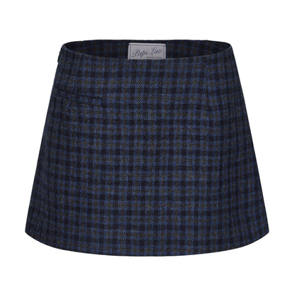 BLUE CHECK HAPPY MINI SKIRT