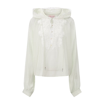 LIGHT GREEN MISS-YOU HOODED SHIRT AND PLEATED SKIRT