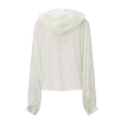 LIGHT GREEN MISS-YOU HOODED SHIRT AND PLEATED SKIRT