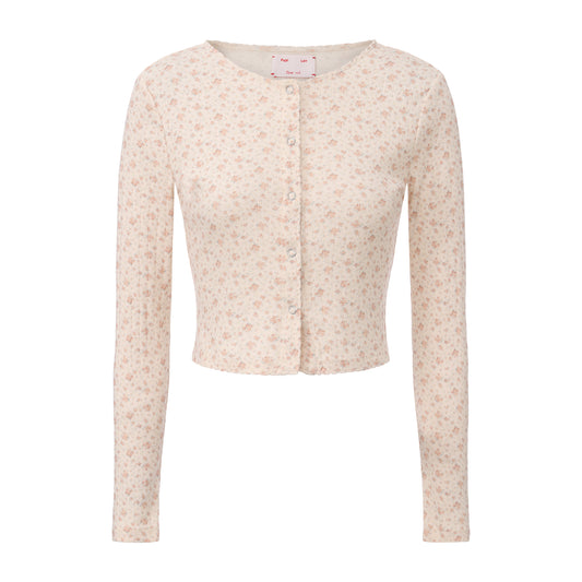 BEIGE FLORAL PRINT SHYNESS CARDIGAN