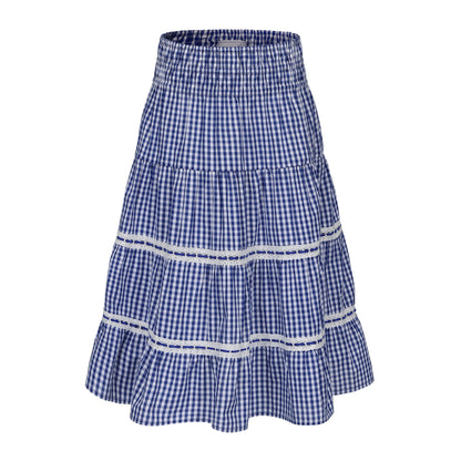 BLUE GINGHAM LOVIE MIDI SKIRT