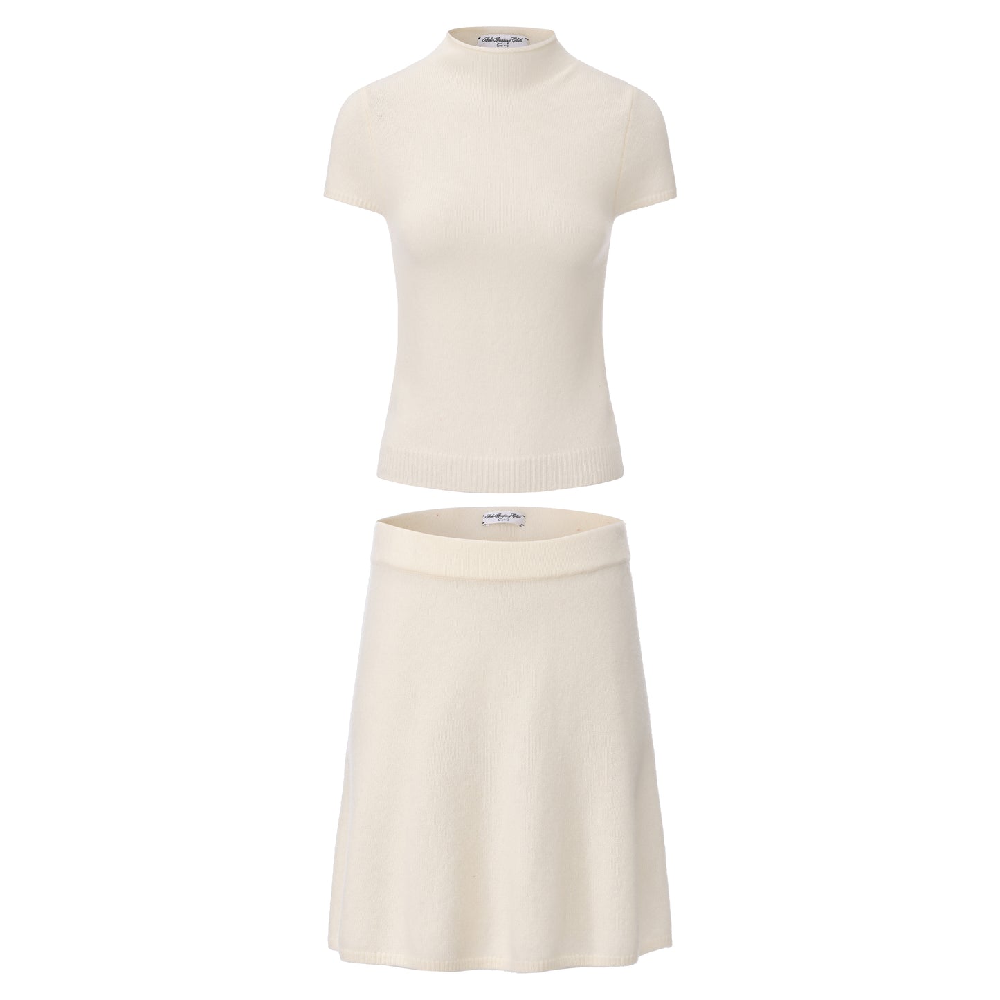 BEIGE INTROVERTED KNIT TOP AND SKIRT