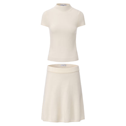 BEIGE INTROVERTED KNIT TOP AND SKIRT