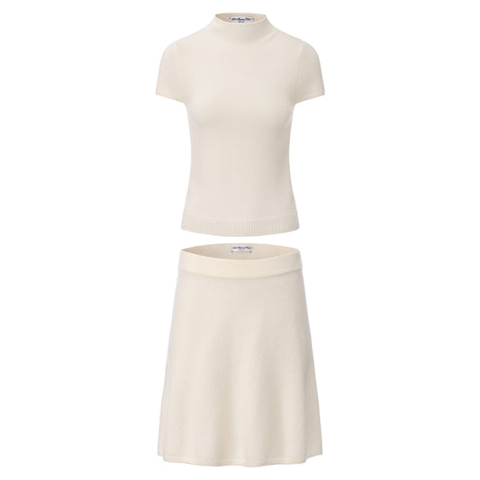 BEIGE INTROVERTED KNIT TOP AND SKIRT