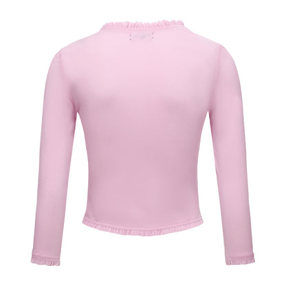 PINK FAKE READING RUFFLE CARDIGAN AND SKIRT