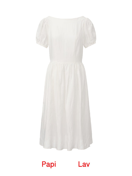 White Poppy Puff-Sleeve Dress