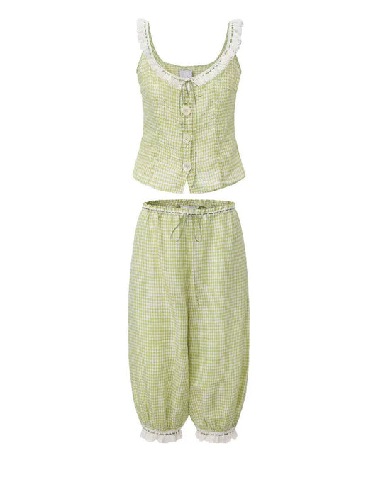 GREEN GINGHAM SET
