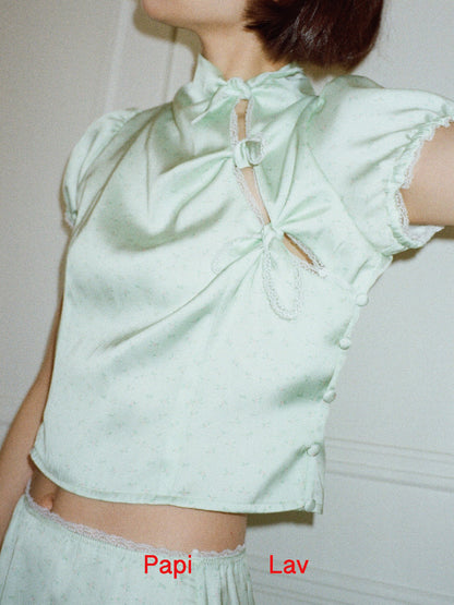 GREEN FLORAL PRINT AMBER TOP