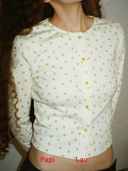 YELLOW STAR PRINT SHYNESS CARDIGAN