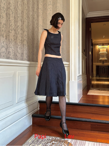 NAVY POLKA DOT NINI PLEATED SKIRT